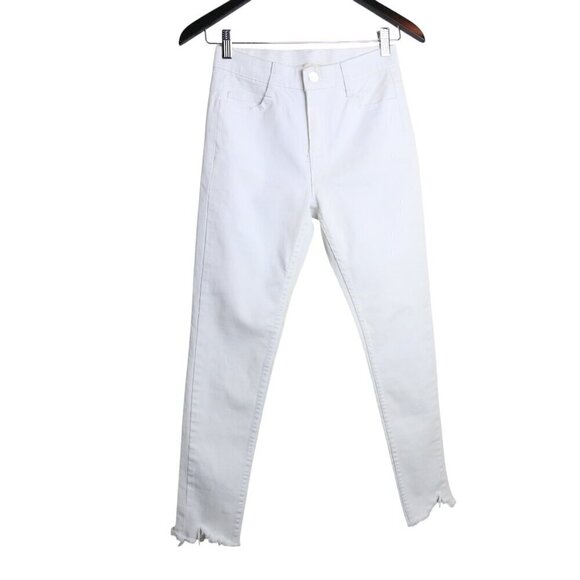 OAK + FORT Denim - Oak + Fort Frayed Raw Hem Bottoms White Mid Rise Skinny Jeans Size Small
